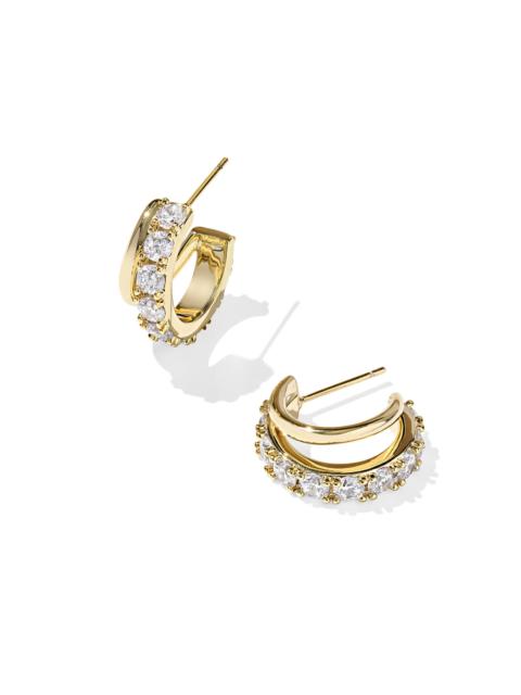 KENDRA SCOTT Livy Gold Huggie Earrings in White Crystal