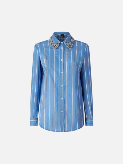 PINKO STRIPED SHIRT WITH RHINESTONE EMBROIDERED COLLAR
