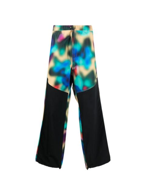 panelled abstract-print drawstring trousers