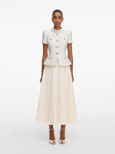self-portrait Cream Boucle Collared Midi Dress