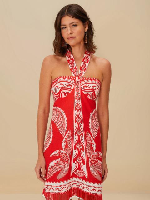 FARM RIO Red Majestic Coconut Tree Euroflax™ Premium Linen Mini Dress