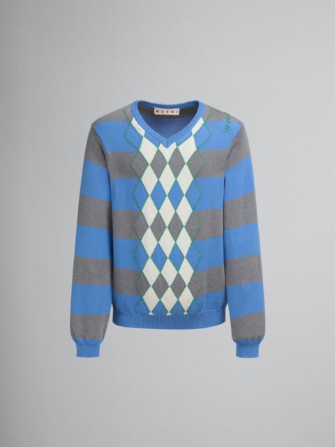 Marni BLUE STRIPE SWEATER WITH ARGYLE MOTIF