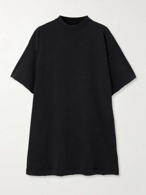 BALENCIAGA Oversized distressed printed cotton-jersey T-shirt Black