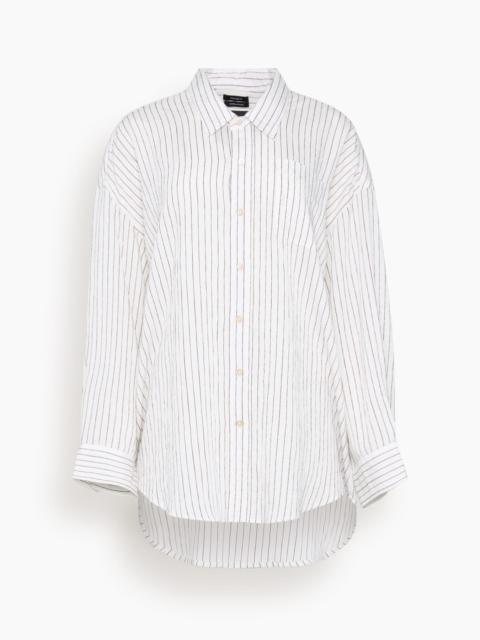 R13 Drop Neck Shirt in White Narrow Brown Stripe