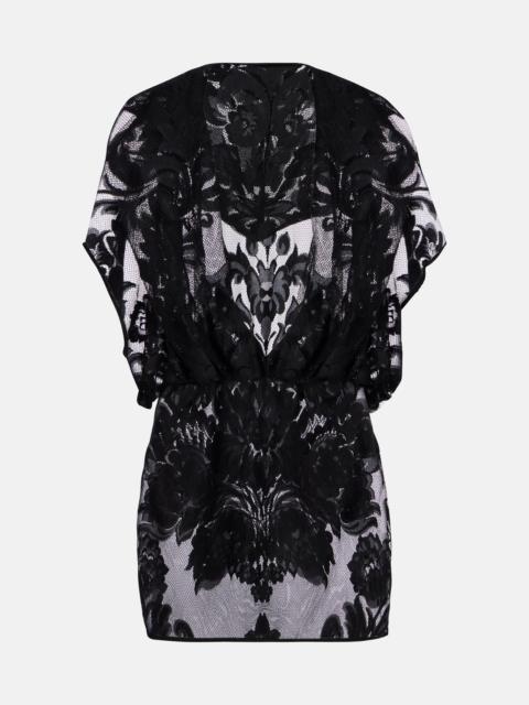 NORMA KAMALI Hooded floral mesh minidress