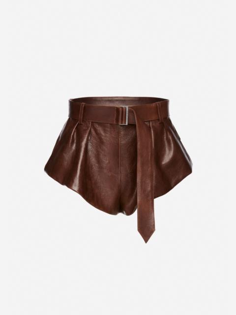 MAGDA BUTRYM Flared leather shorts in brown