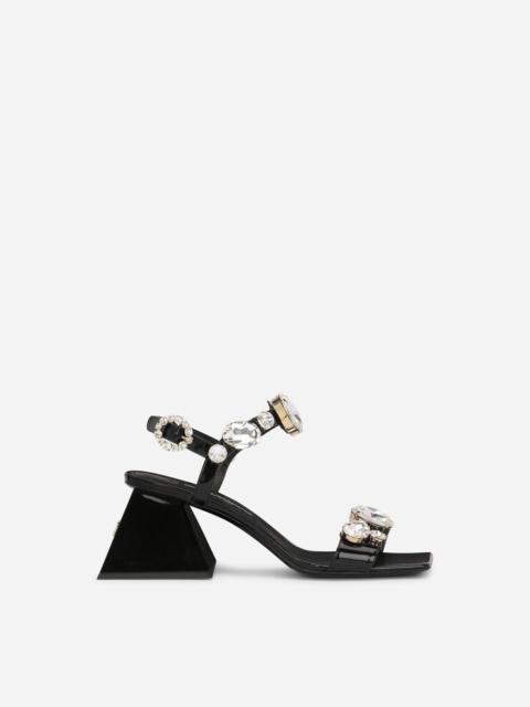 Polished calfskin sandals with crystals