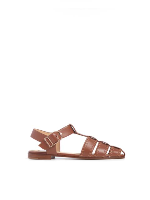 GABRIELA HEARST Lynn Flat Sandal in Cognac Leather with Stitch