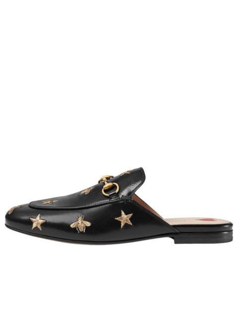 (WMNS) Gucci Princetown Embroidered Leather Slipper 'Black' 505268-D3V00-1000