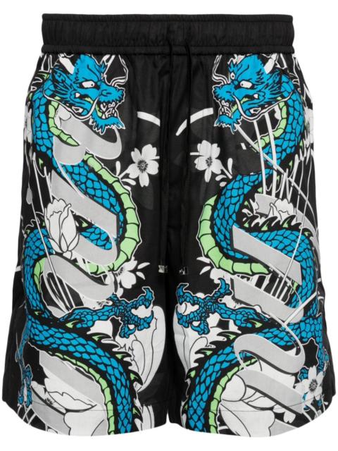AMIRI dragon-print cotton track shorts