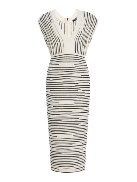 Glittered Sleeveless Zipped Mid Dress stripe