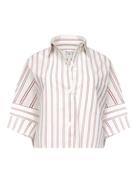 TWP Women's Next Ex Striped Cotton-Blend Crop Shirt - White Wine