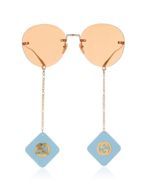 GUCCI Chain-Detailed Round Metal Sunglasses brown