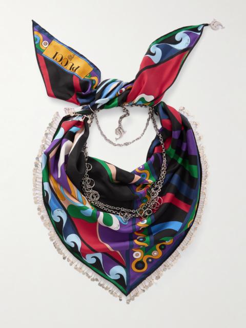 PUCCI Embellished Printed Silk-twill Scarf