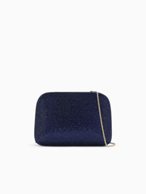 GIORGIO ARMANI SATIN AND SILK CLUTCH WITH RHINESTONES AND CHAIN SHOULDER STRAP