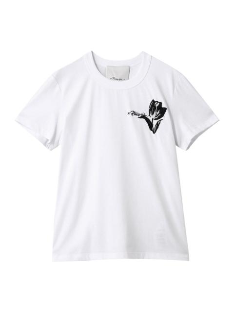 3.1 Phillip Lim Tulip Embroidered Cropped Short Sleeve Tee