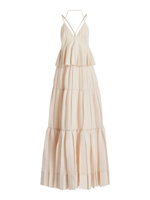 SIMKHAI Delania Pleated Cotton Maxi Dress neutral