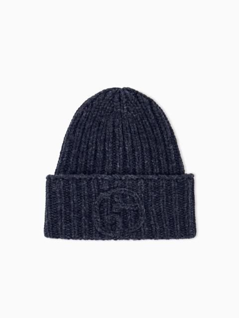GIORGIO ARMANI BEANIE HAT IN RIBBED CAMEL WOOL