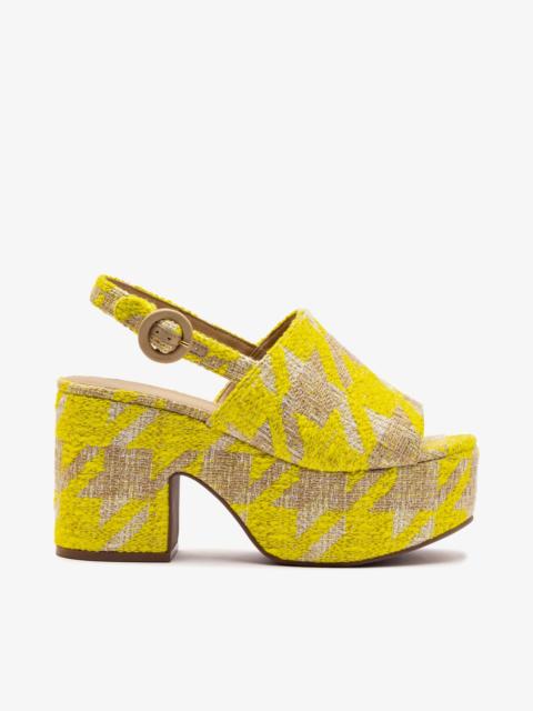 Larroudé Miso Platform Sandal In Yellow Houndstooth Fabric