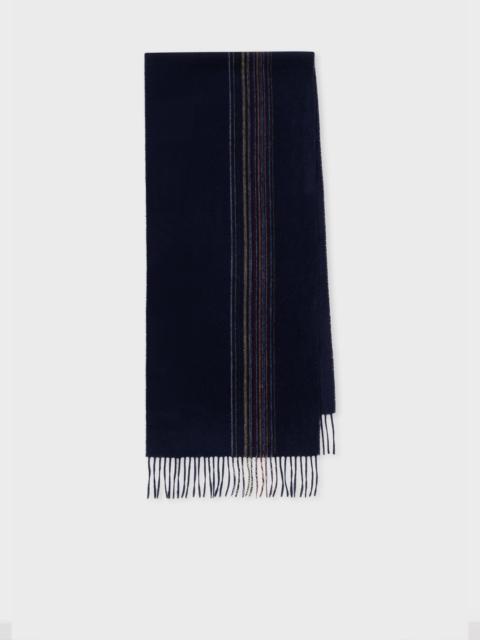 Navy Lambswool-Cashmere 'Signature Stripe' Scarf