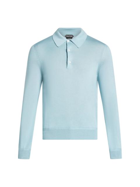 long-sleeve knitted polo shirt