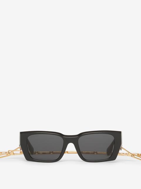 Burberry B Motif Rectangular Frame Sunglasses with Chain