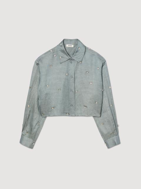 Sandro Satiny rhinestone shirt
