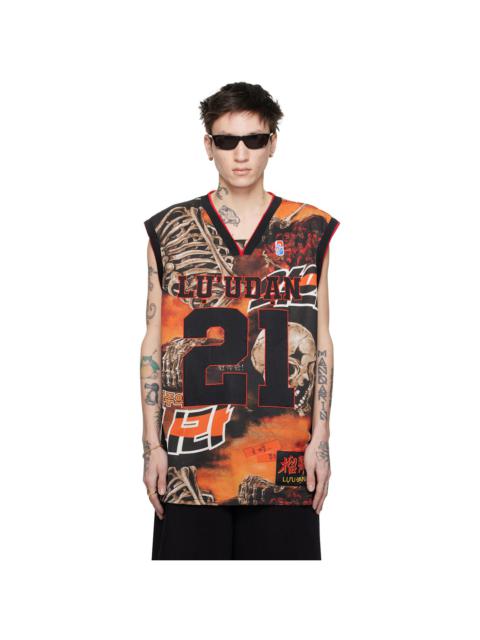 LU'U DAN Black & Orange B Ball L-D Tank Top