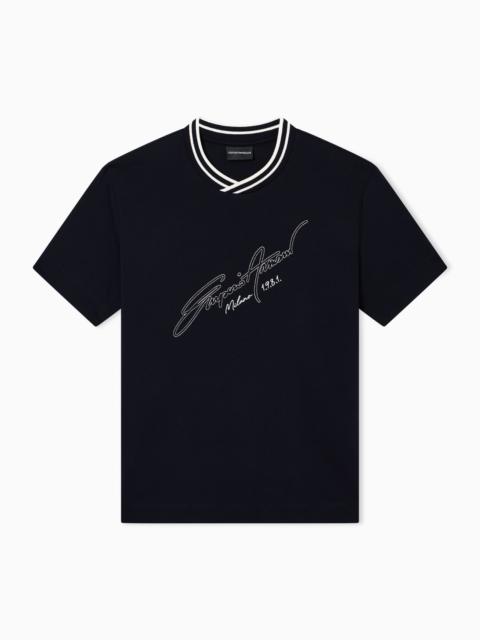 EMPORIO ARMANI SLIM-FIT, HEAVY JERSEY T-SHIRT WITH LOGO SIGNATURE EMBROIDERY