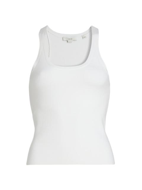 Vince Women's Stretch Rib-Knit Scoopneck Tank - Off White