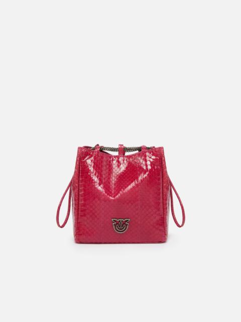 PINKO PINKO GALLERIA MINI BUCKET BAG IN SHINY REPTILE SKIN