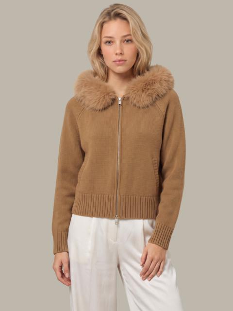 525 america Cashmere Blend Faux Fur Collar Zip Cardigan