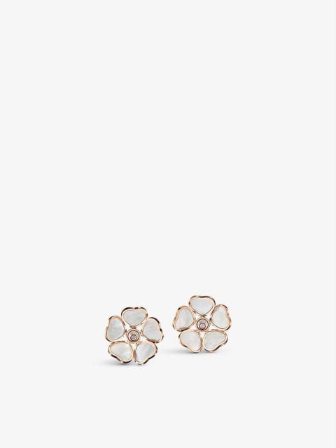 Happy Hearts Flower 18ct rose-gold, mother of pearl and diamond earrings