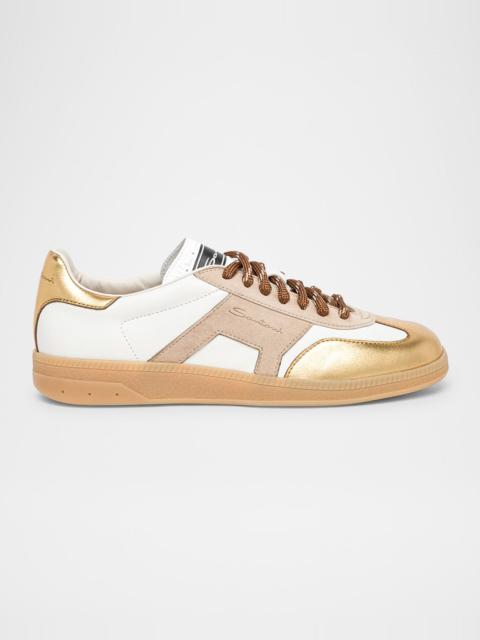 Santoni Mixed Leather Low-Top Sneakers