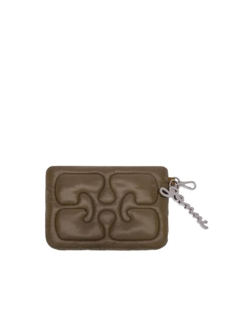 GANNI quilted logo-charm wallet