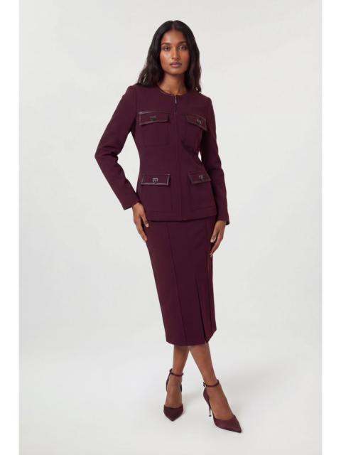 KAREN MILLEN Forever Compact Stretch & PU Turn Lock Detail Tailored Midi Pencil Skirt