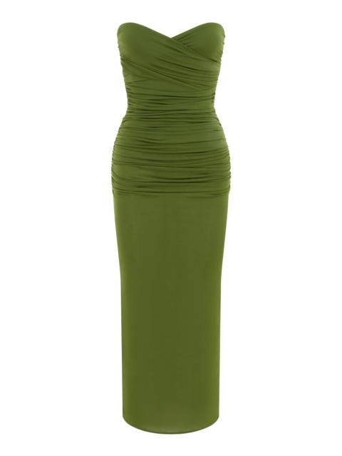 ALEX PERRY Ruched Jersey-Crepe Midi Dress green