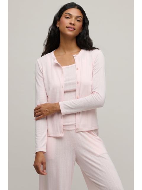 Barefoot Dreams Pointelle Rib Cardigan with Scallop Trim
