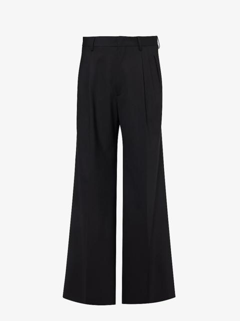 Wide-leg relaxed-fit stretch-wool trousers