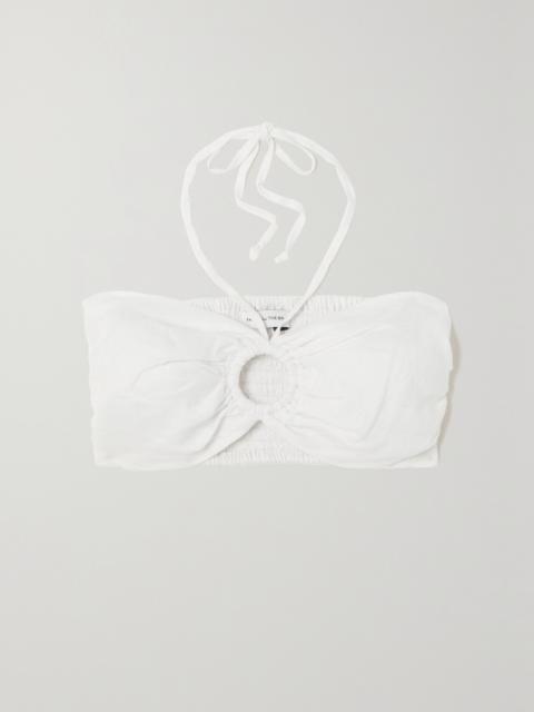 FAITHFULL Cyprus Cropped Cutout Shirred Linen Halterneck Top