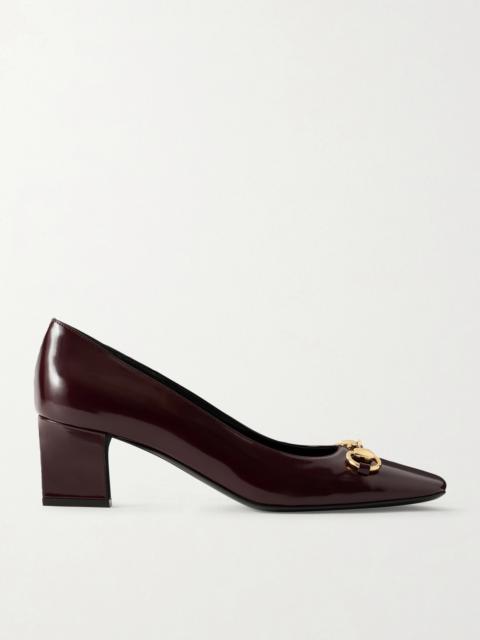 GUCCI Signora Horsebit-embellished Glossed-leather Pumps