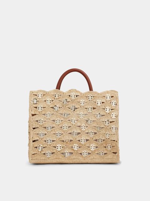 rabanne BEIGE TOTE BAG IN RAFFIA