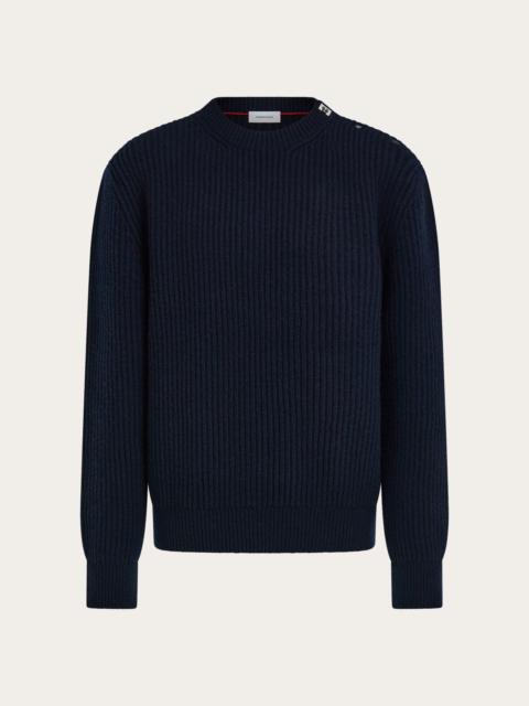 FERRAGAMO Rib knit crew neck sweater with Hug buckle detail