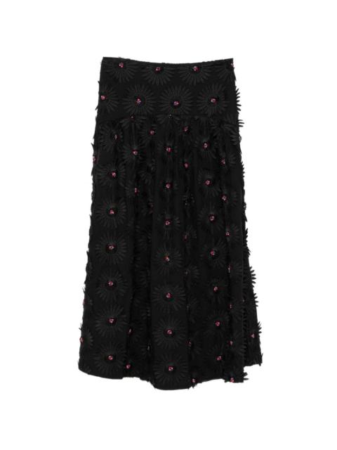 FARM RIO floral-appliqué midi skirt