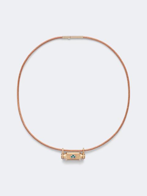 MARIE LICHTENBERG Clover Smash 18kt gold and leather locket necklace with emeralds