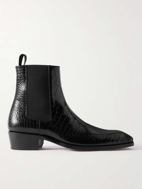 TOM FORD Bailey Croc-Effect Patent-Leather Chelsea Boots