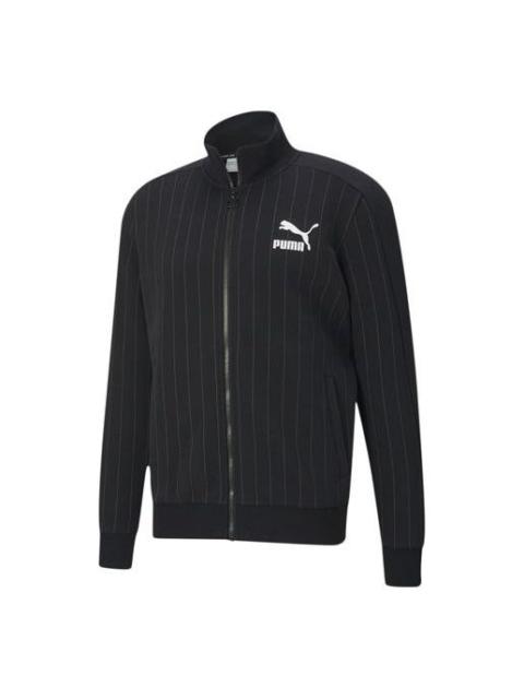 PUMA PUMA Pinstripe Track Top Stripe Fleece Lined Stand Collar Zipper Jacket Black 530177-01