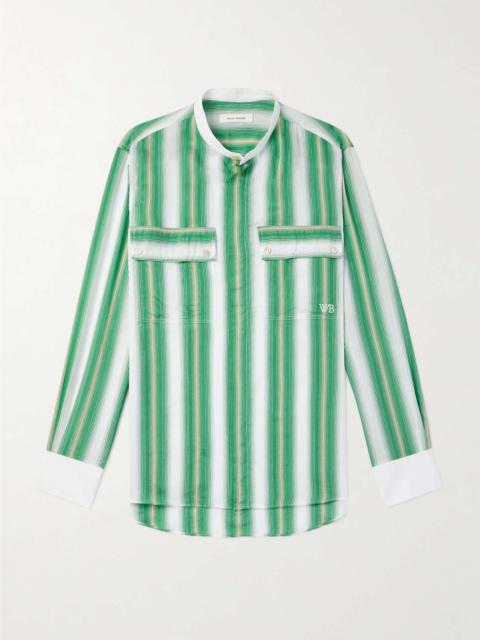 Cadence Grandad-Collar Poplin-Trimmed Striped Woven Shirt
