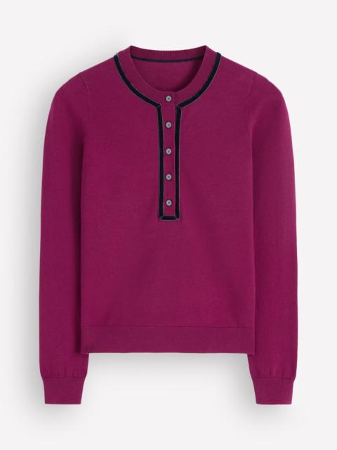 BODEN Violet Velvet Trim Henley-Purple