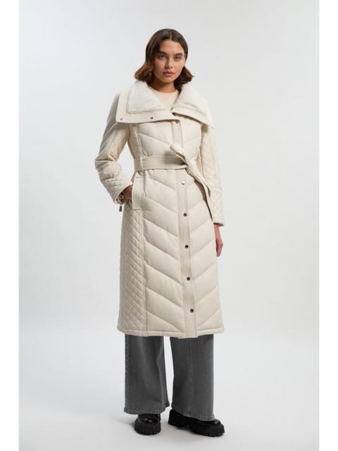 KAREN MILLEN Padded Faux Leather & Faux Fur Mix Midi Coat